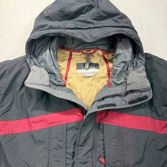 Nike XXL Mens Hooded Padded Puffer Winter Jacket Coat Black Red Khaki Stripe - Picture 2 of 9